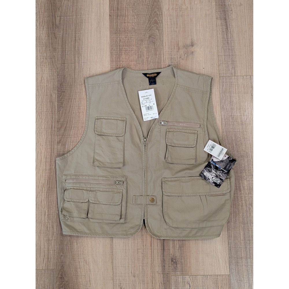 Woolrich Utility Vest Womens L Khaki Fishing Safari Y2K 500WS Cotton NWT 2002
